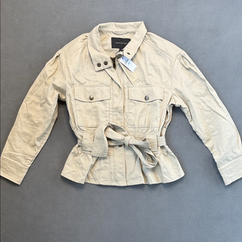 NWT Banana Republic Linen Aviator‎ Tie Waist Jacket Tan XS Natural Stone